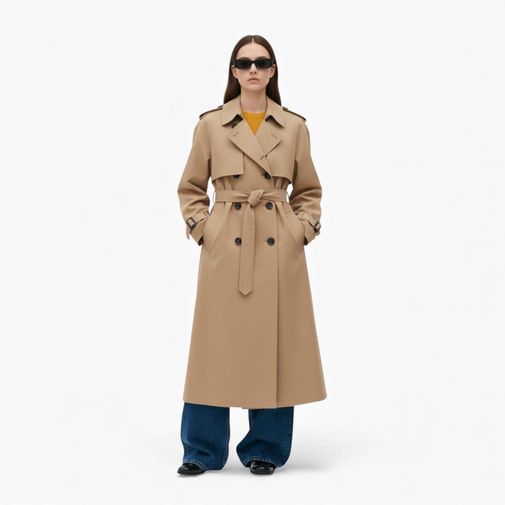 EMMIE Belted Buttoned Trench Coat