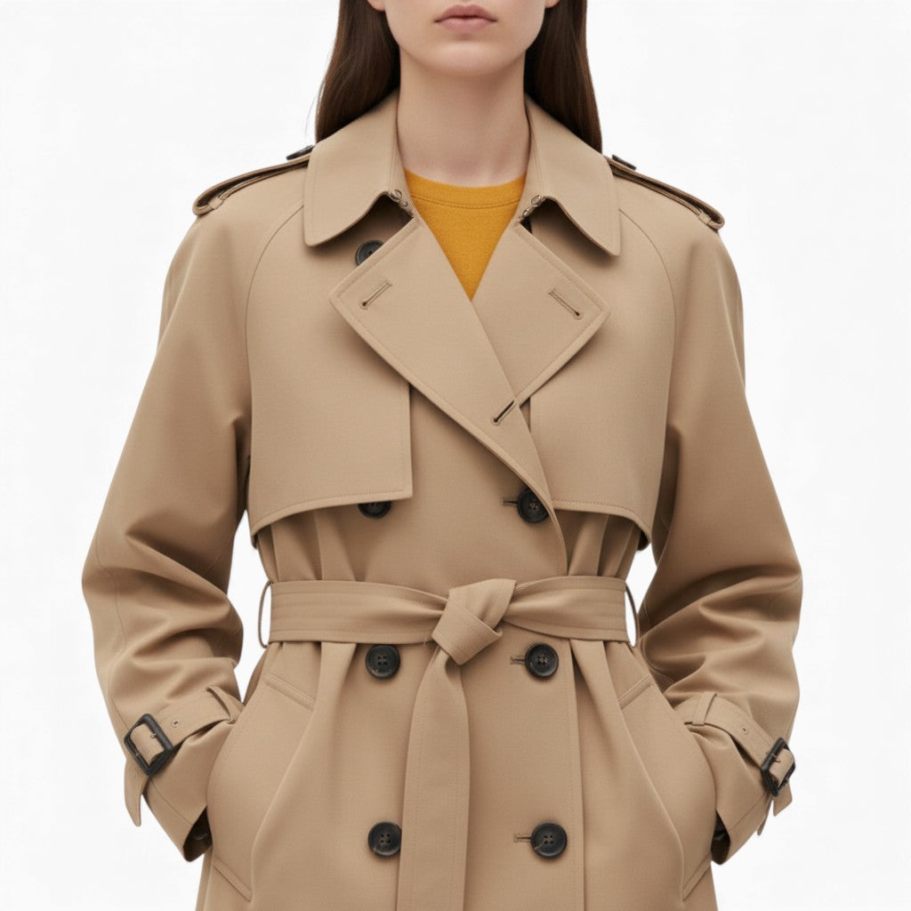 EMMIE Belted Buttoned Trench Coat
