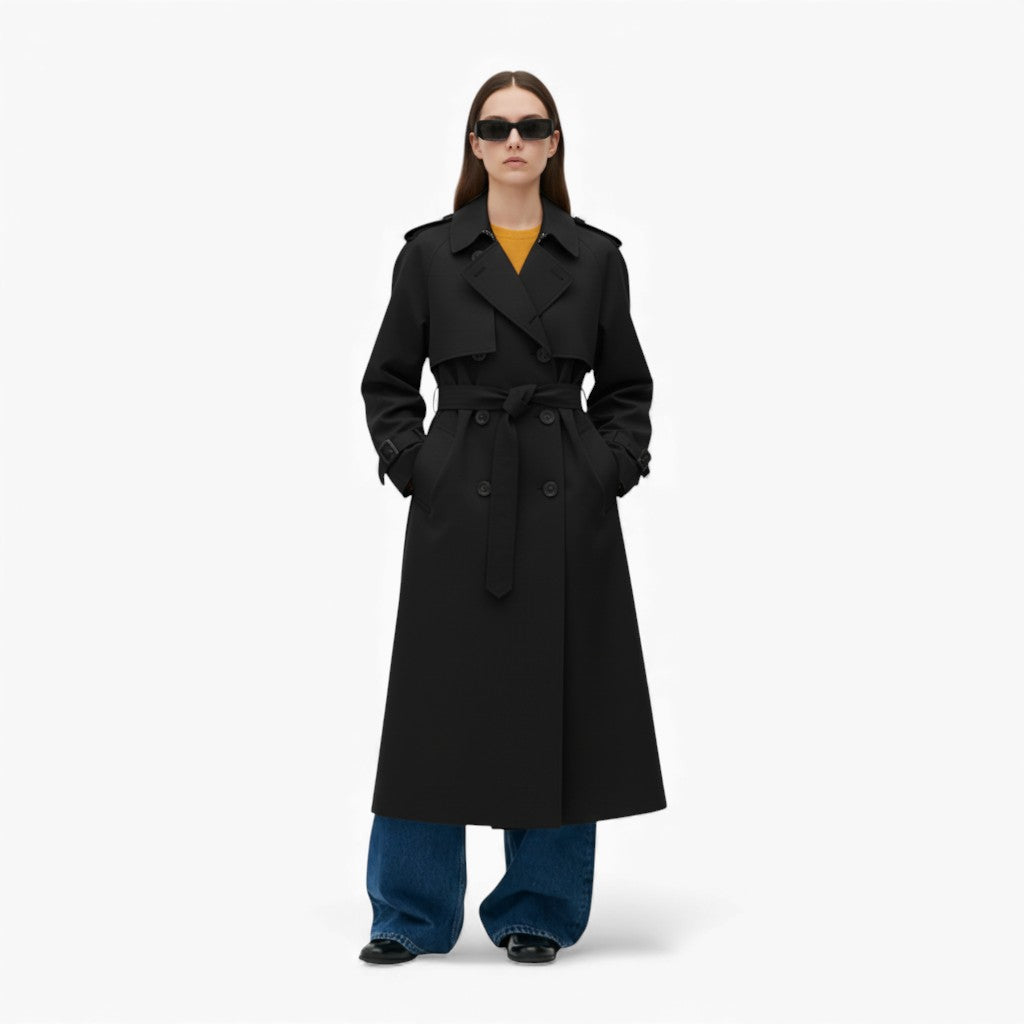 EMMIE Belted Buttoned Trench Coat