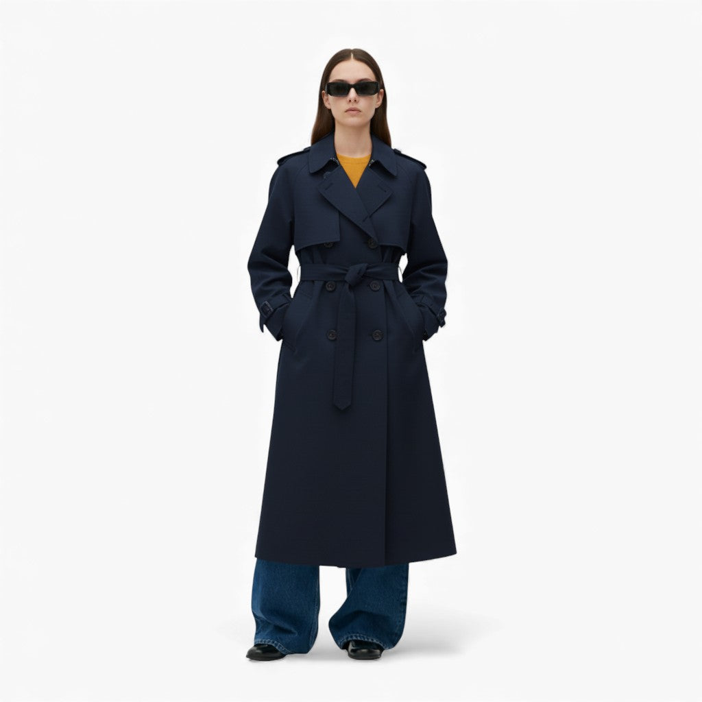 EMMIE Belted Buttoned Trench Coat