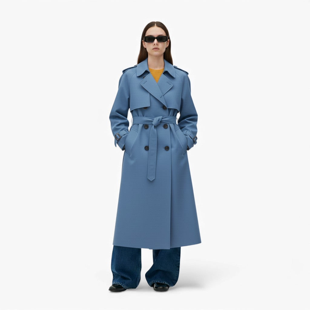 EMMIE Belted Buttoned Trench Coat