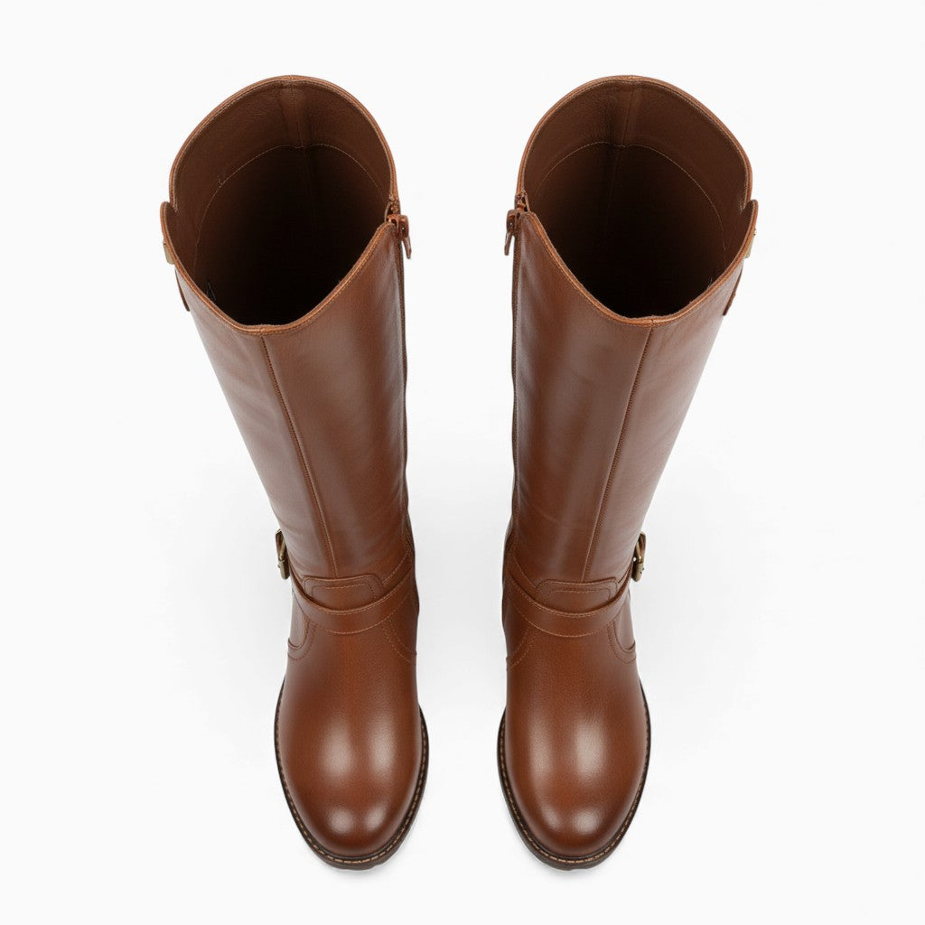 KATIE Knee-High Boots Zipper Square Heel