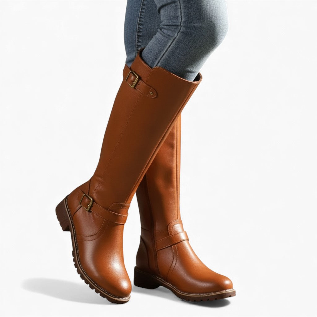 KATIE Knee-High Boots Zipper Square Heel