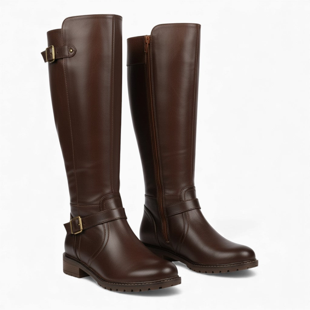 KATIE Knee-High Boots Zipper Square Heel