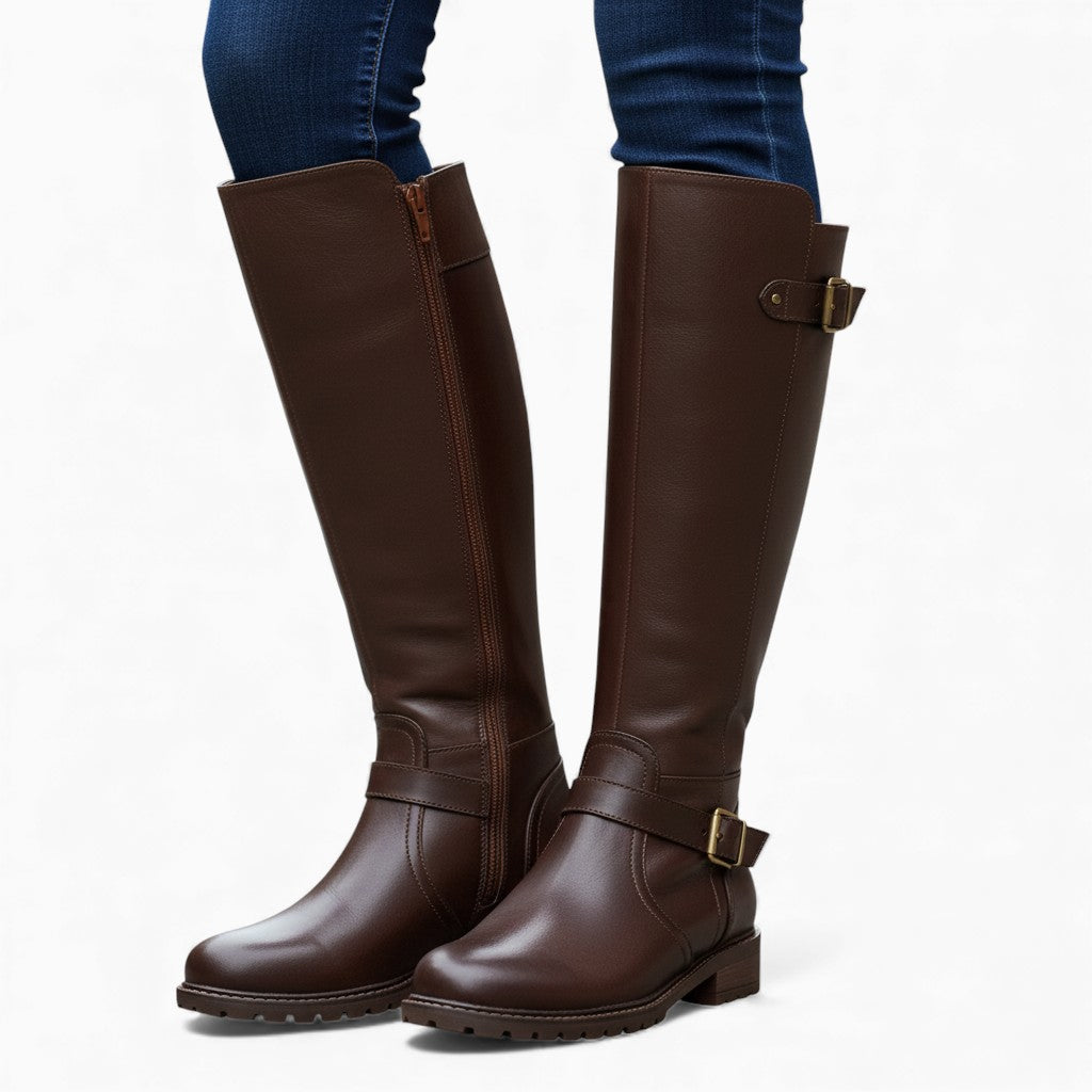 KATIE Knee-High Boots Zipper Square Heel