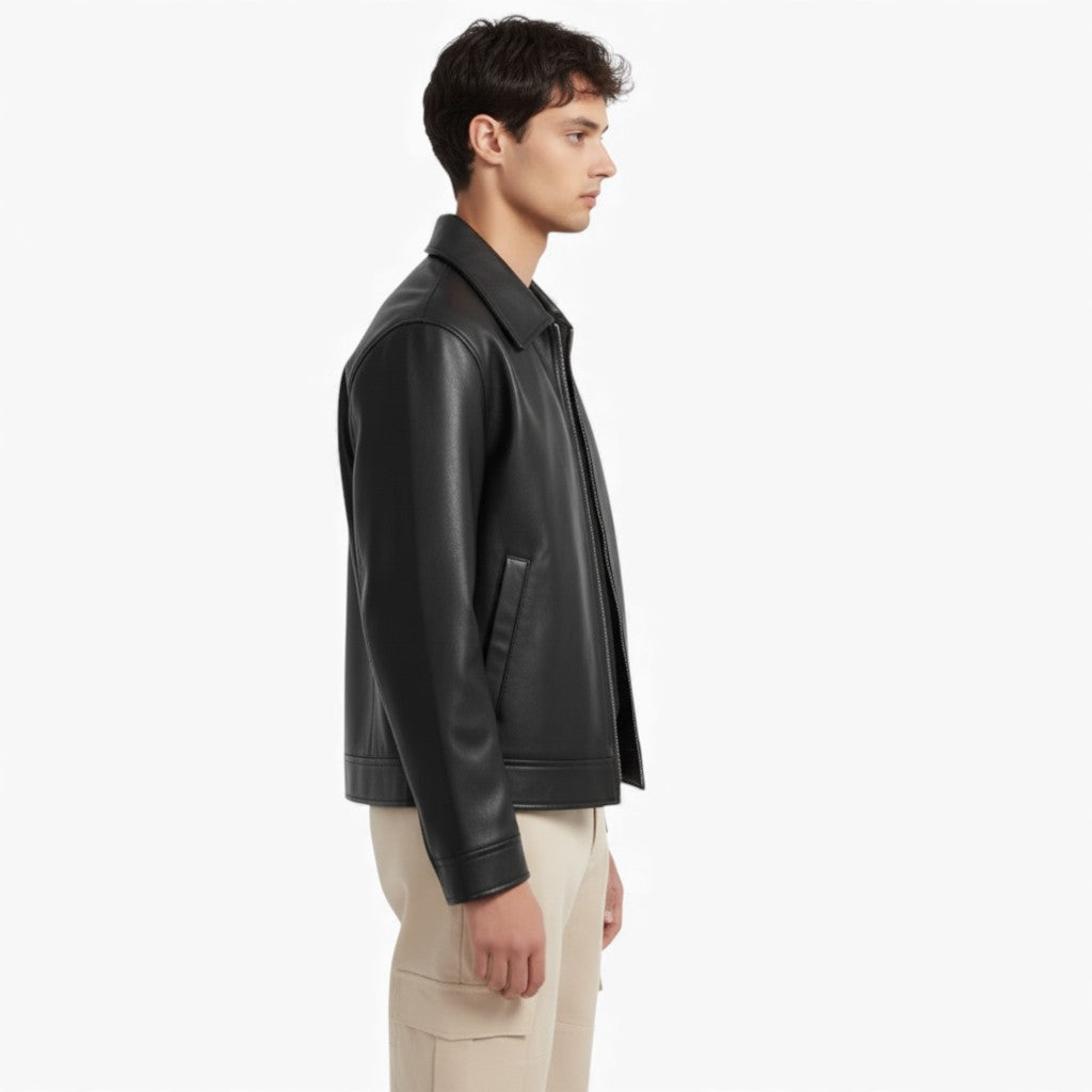 MARTIN Black Leather Zipper Jacket