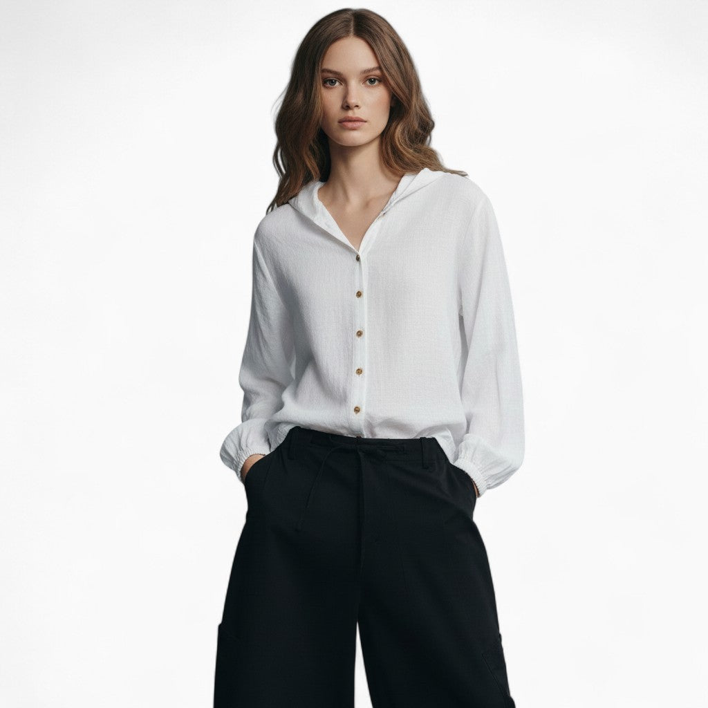 MIRIA Casual Hooded Linen Shirt