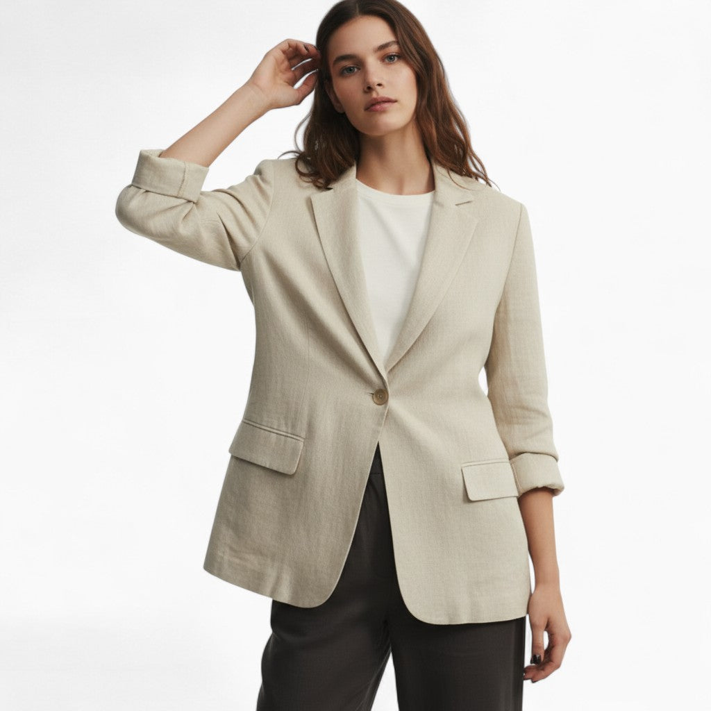 ALENA Linen Blazer Regular Fit Pockets