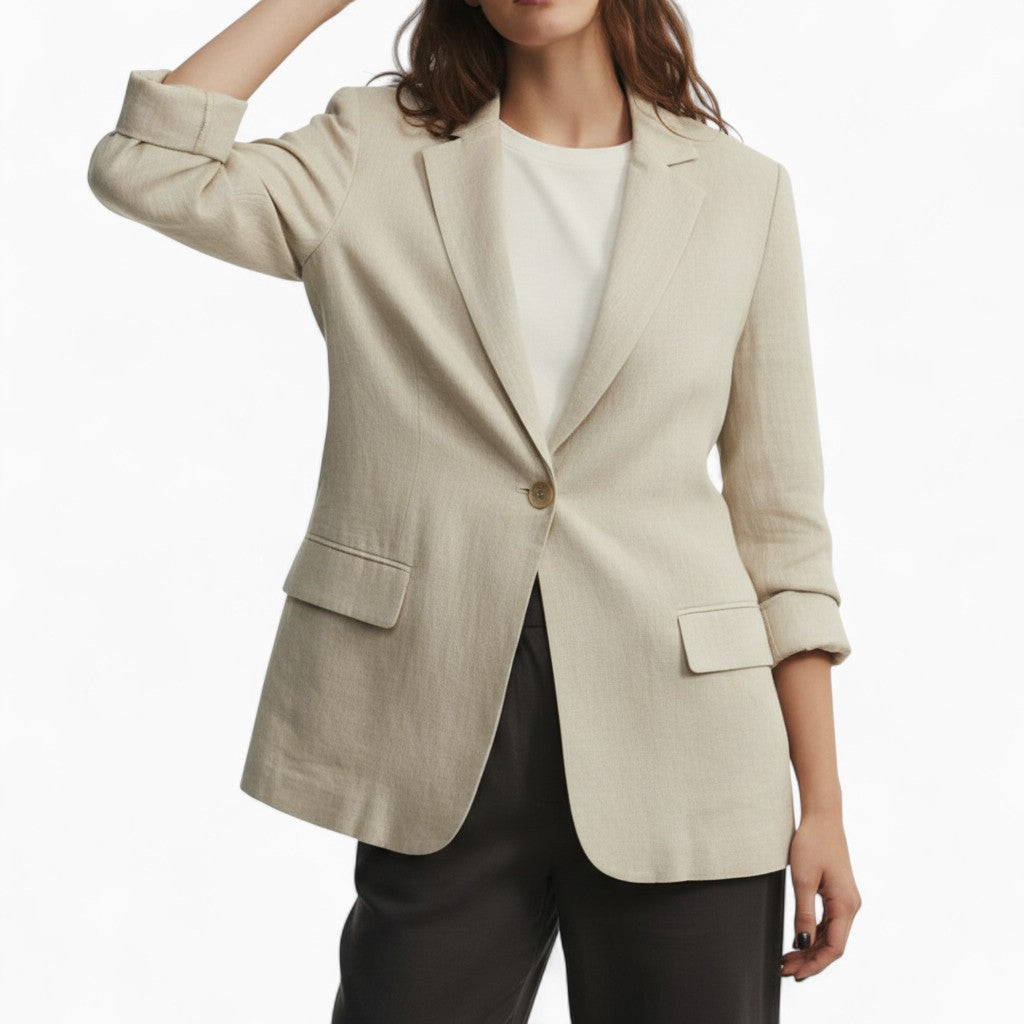 ALENA Linen Blazer Regular Fit Pockets