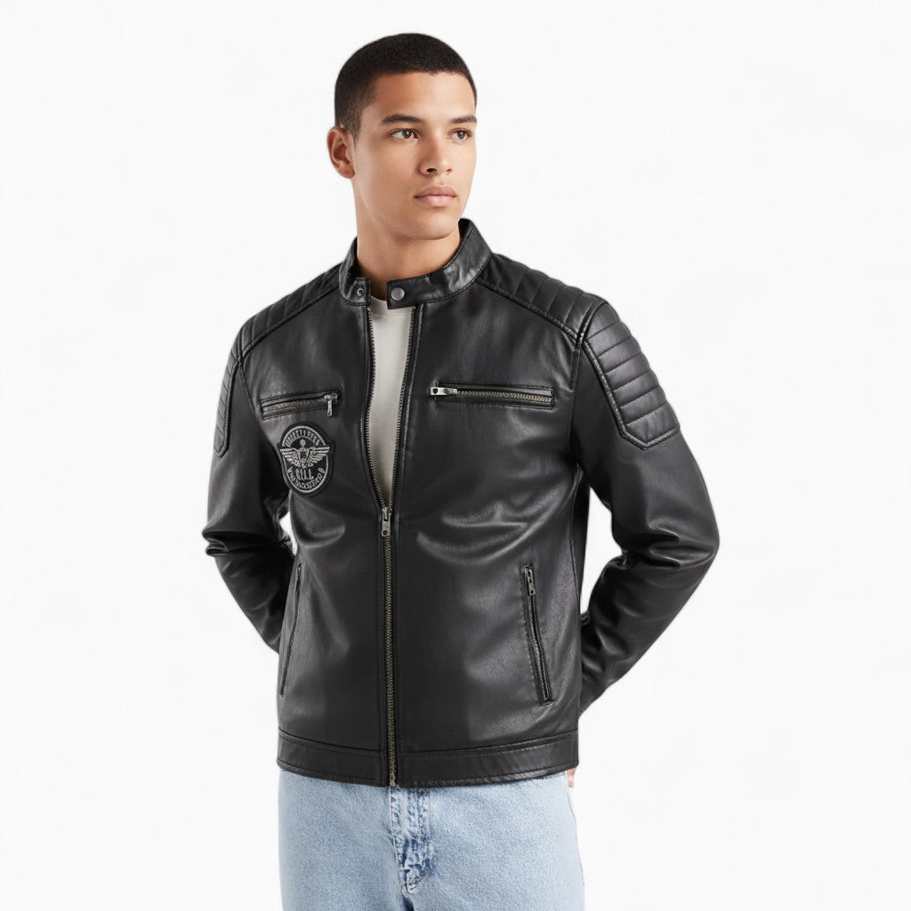 GEORGE Embroidered Leather Moto Jacket