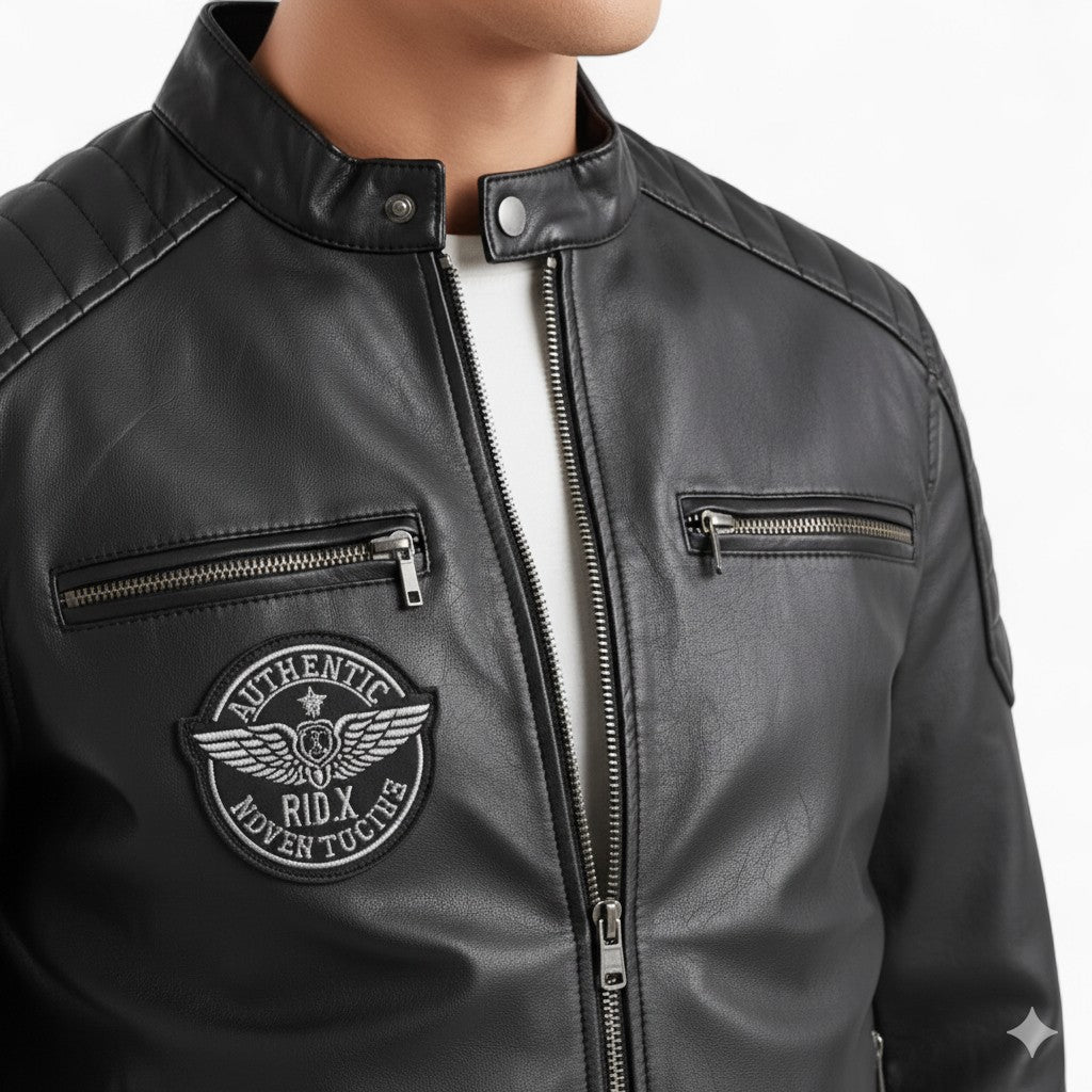 GEORGE Embroidered Leather Moto Jacket
