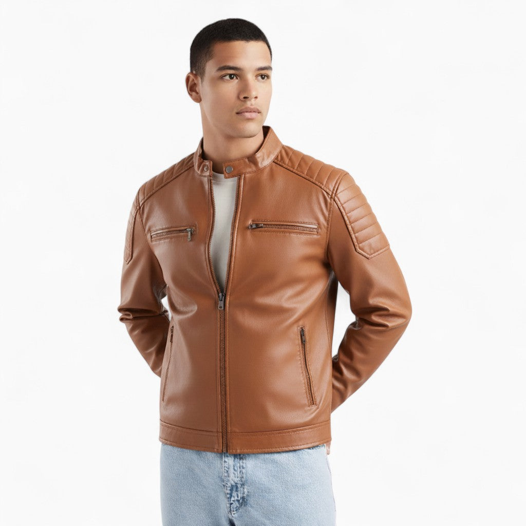 GEORGE Embroidered Leather Moto Jacket