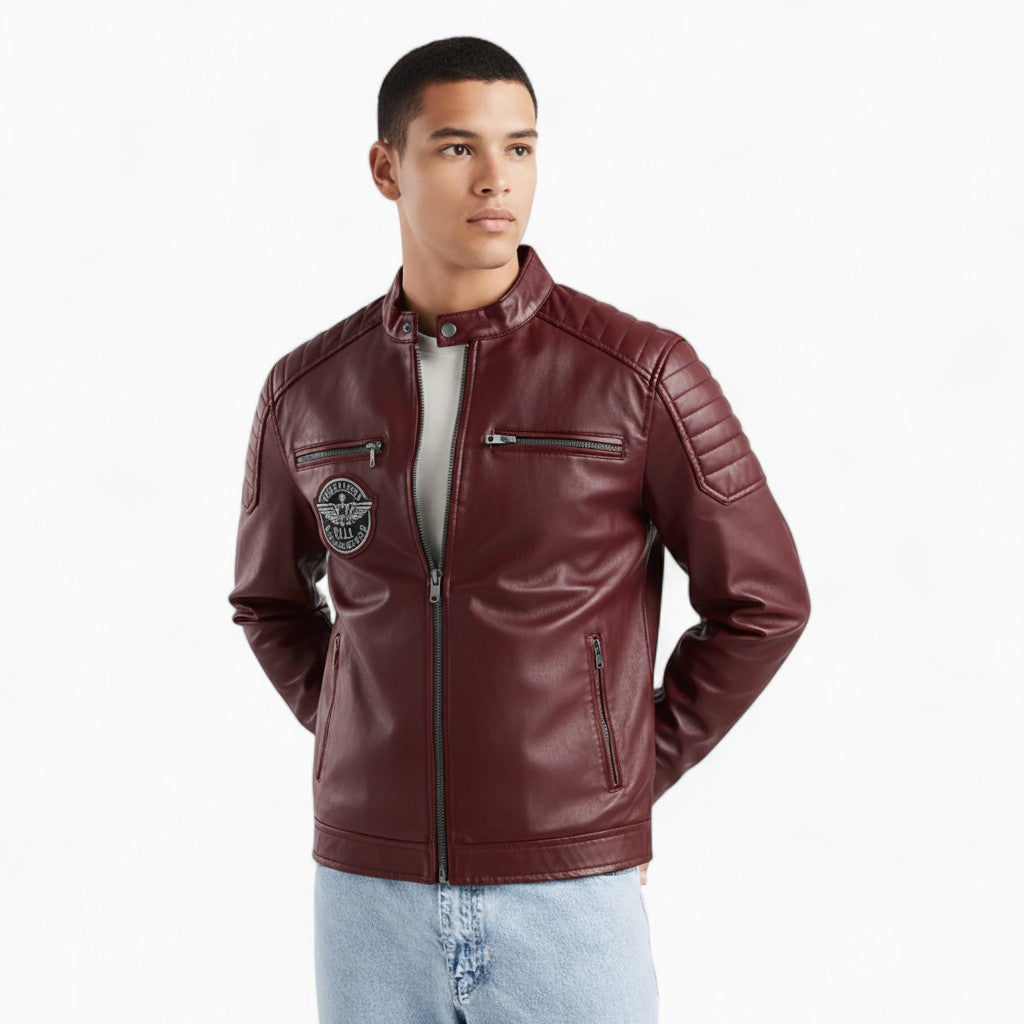 GEORGE Embroidered Leather Moto Jacket