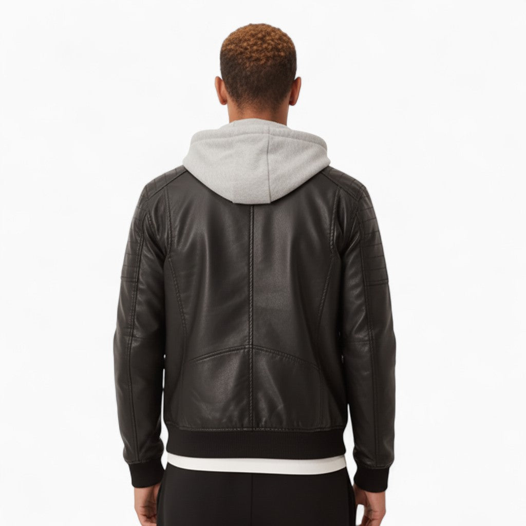 DARREN Faux Leather Jacket Asymmetrical Zipper Hoodie