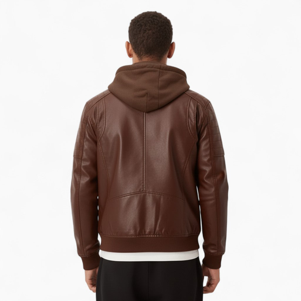 DARREN Faux Leather Jacket Asymmetrical Zipper Hoodie