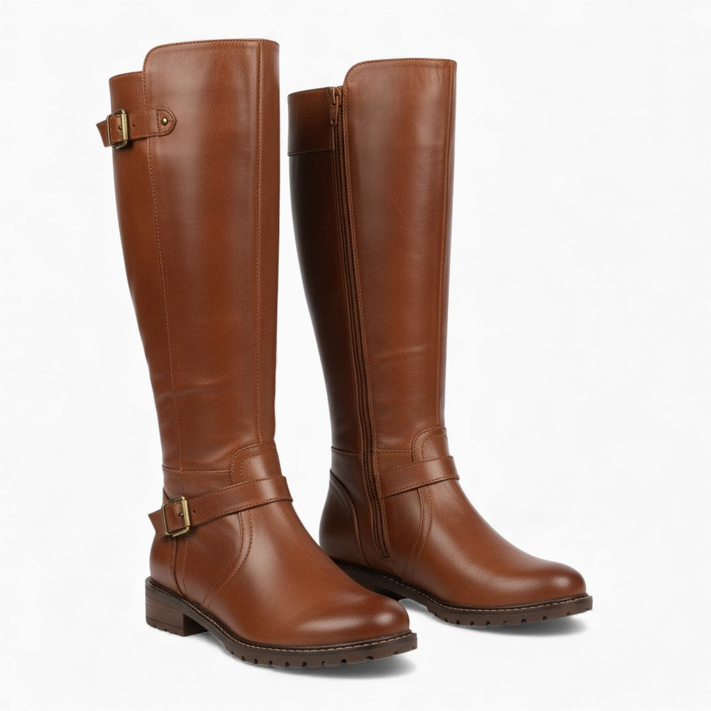 KATIE Knee-High Boots Zipper Square Heel