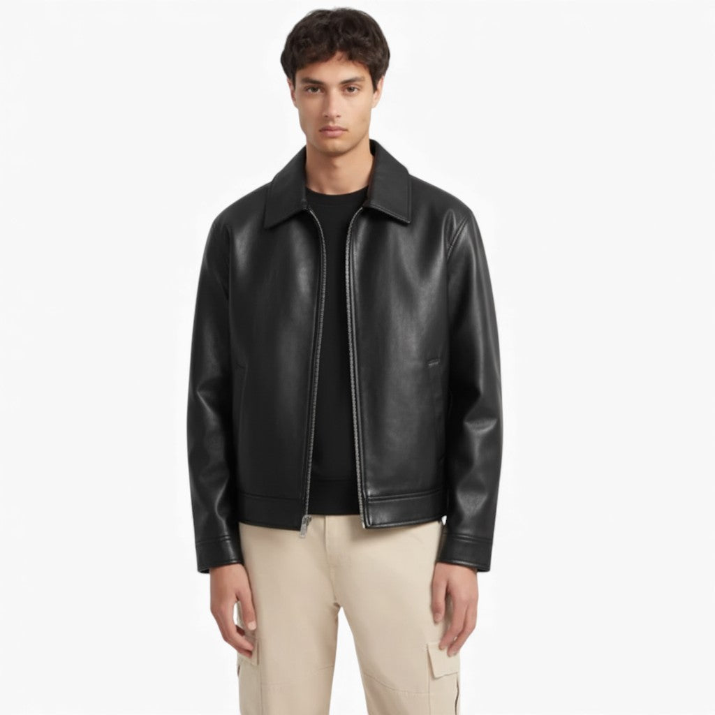 MARTIN Black Leather Zipper Jacket